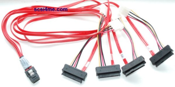 LSI 07-00021-01 / Molex 74562-7500 Internal MiniSAS SFF-8087 to (4) SFF-8482 29pin SAS Drive cable with 4-pin Power