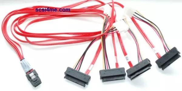 LSI 07-00021-01 / Molex 74562-7500 Internal MiniSAS SFF-8087 to (4)  SFF-8482 29pin SAS Drive cable with 4-pin Power