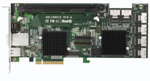Areca ARC-1880ix-24 24+4 port PCIe 2.0 (x8) SAS 6Gb/s RAID Controller. 4GB Cache. 6x SFF8087 & 1x SFF8088 ports.