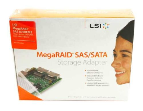 LSI00180 - LSI MegaRAID SAS 8708EM2 8-port 3Gb/s PCI-E SAS/SATA RAID Adapter. Retail. SGL.