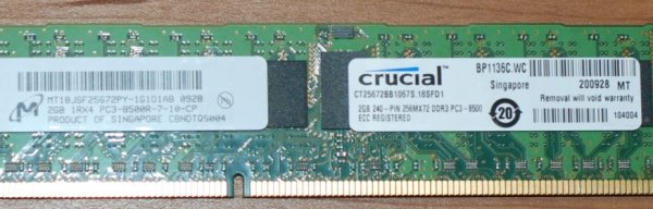 Crucial CT25672BB1067S 1RX4 256Mx72 PC3-8500R 2GB 240-pin ECC Registered DDR3 Memory
