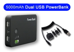 AMS AC-5KB Dual USB PowerBank (5000mAh) Li-Polymer Battery for Smartphone (iPhone/iPod/Androids) & Tablets (iPad/Kindle)