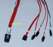 Amphenol / Adaptec CBL-00079-01-A-R SFF-8087 to (4) 7-Pin SATA Fanout Cable with sff-8448 Sideband. 0.5 Meter. 2247000-R