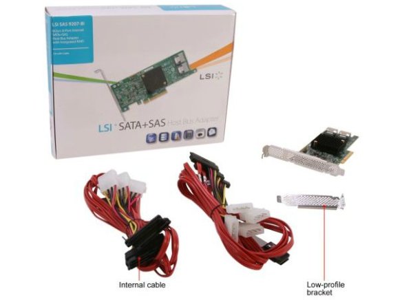 LSI00302 - LSI SAS 9207-8i, 8 ports internal, low-profile 6Gb/s SATA+SAS, PCIe 3.0 HBA Controller Card. Kit with cables