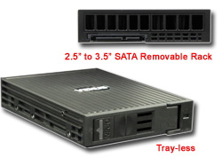 AMS DS-111SSBK 2.5" SATA Removable Rack. Tray-less w/ Sliding Lock. SATA I/II/III & SSD compatible. Black.