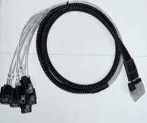 High Quality Internal SlimSAS SFF-8654 to 8 x SATA Breakout Cable. Forward. 1 Meter.