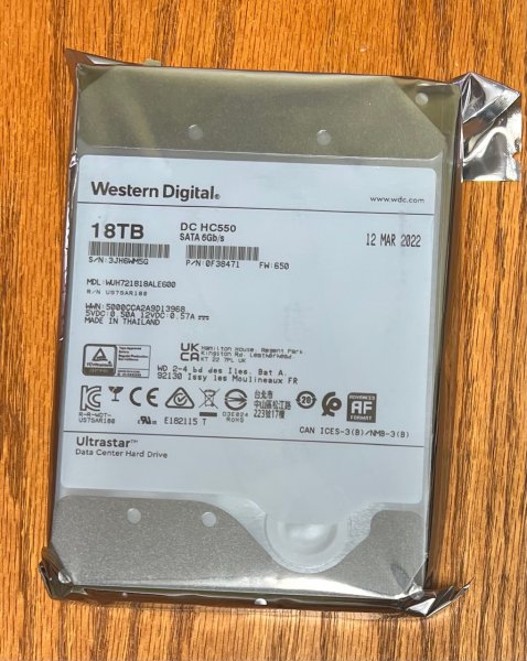 Western Digital Ultrastar DC HC550 WUH721818ALE600 0F38471 18TB 7.2K RPM SATA 6Gb/s 3.5" Hard Drive